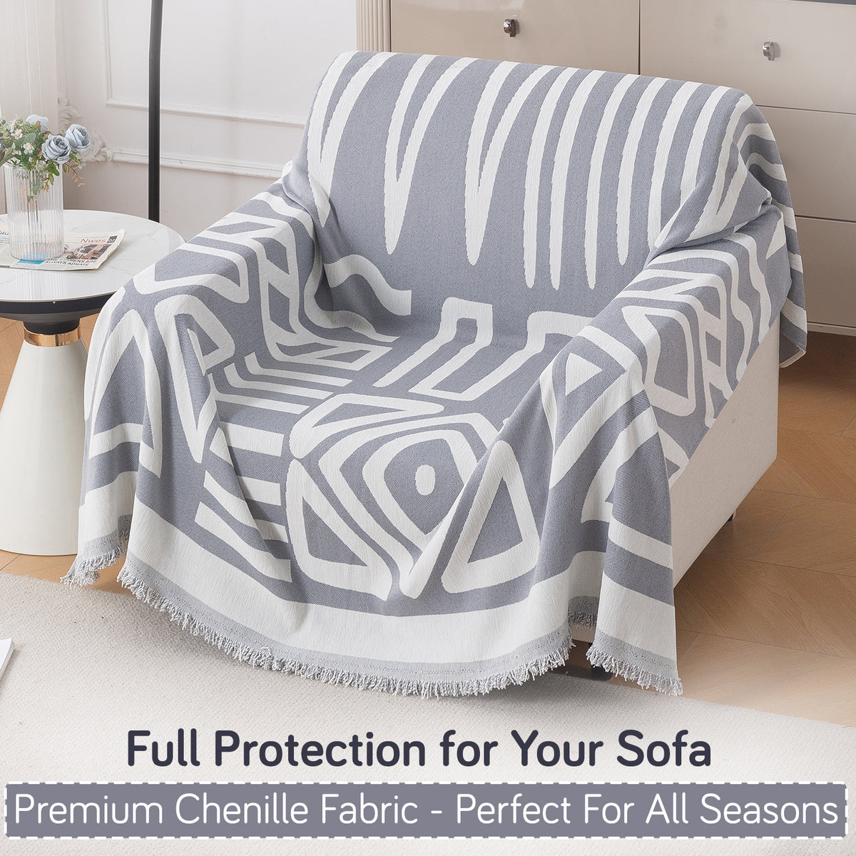 Buy Premium & Stylish Grey Colour Urban Tribe Chenille Single Seater Sofa Throw | HOKIPO