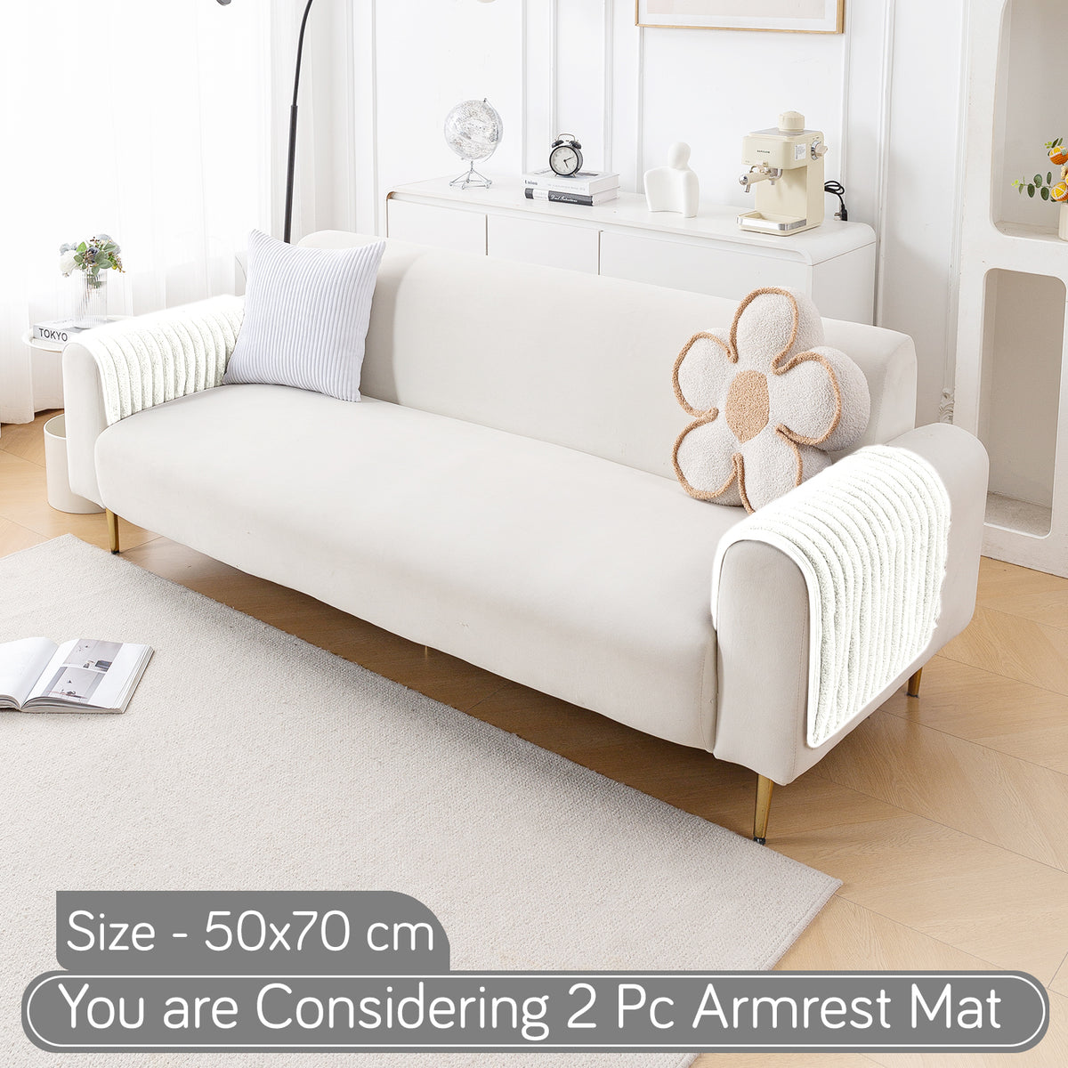 Faux Rabbit Fur Plush Anti-Slip Sofa Mat |Snuggle Fur Pearl White