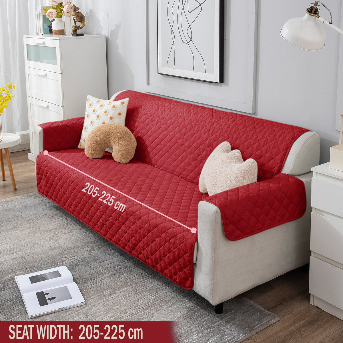 four Seater Scarlet Red quilted sofa cover set