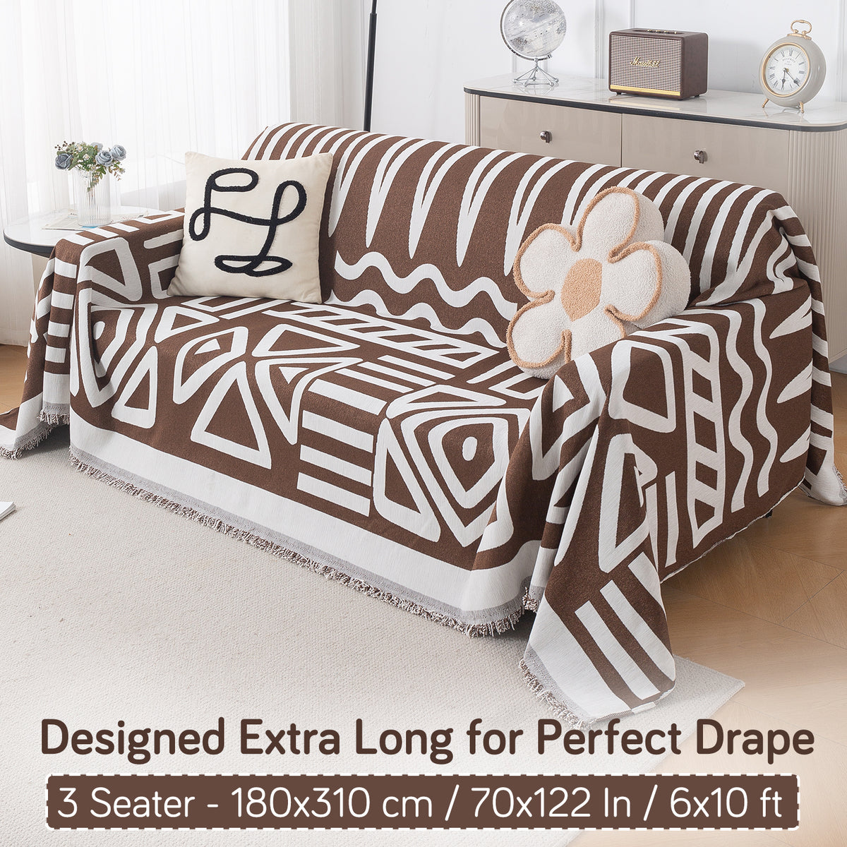 Urban Tribe Premium Chenille Fabric Sofa Cover Throw, Chocolate Brown