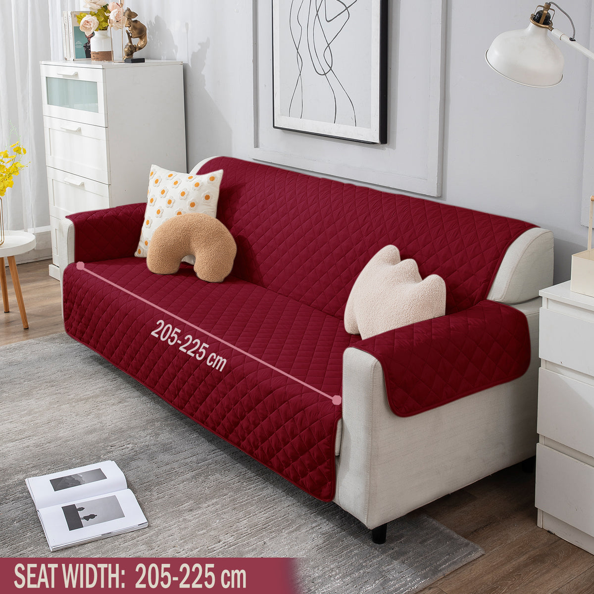 four Seater Maroon Polyester quilted sofa cover set