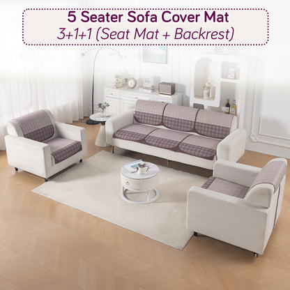 'Comfort Grid Series' Premium Quilted 5 (3+1+1) Seater Sofa Cover Set with Foam Filling | Plum