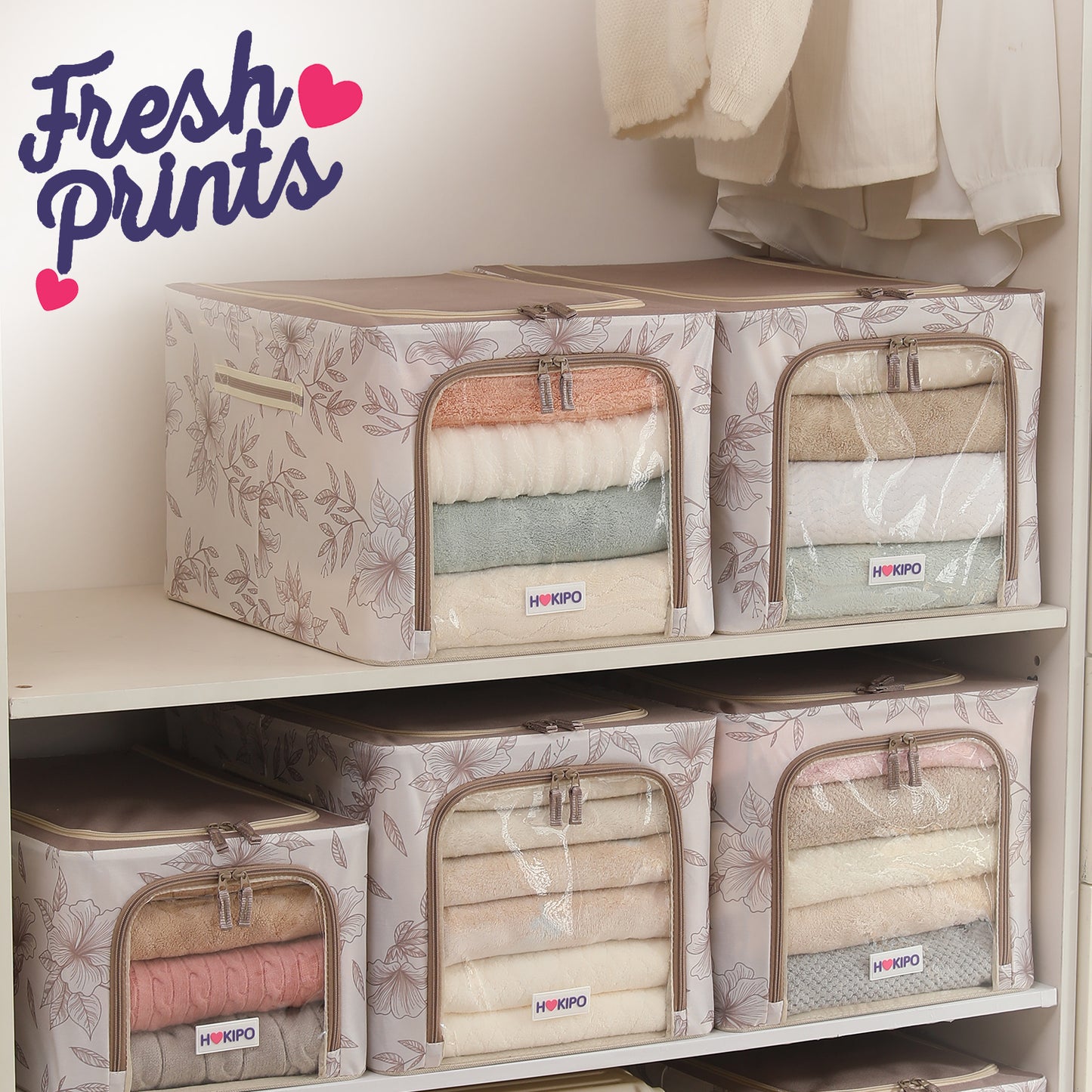 Foldable Cloth Storage Box Organizer for Wardrobe, Latte Floral