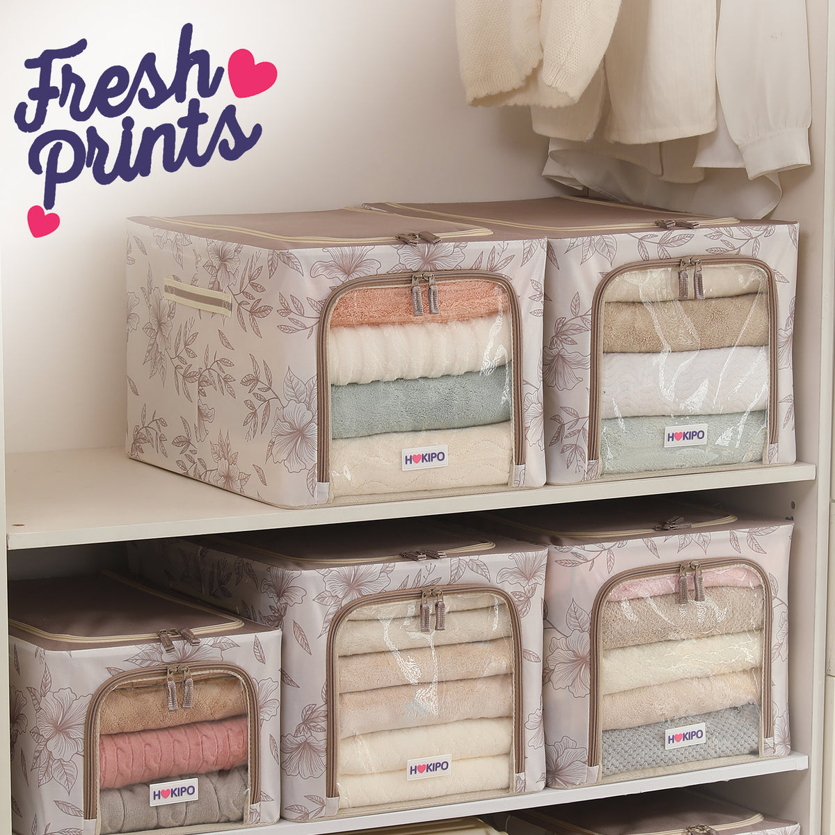 Foldable Cloth Storage Box Organizer for Wardrobe, Latte Floral