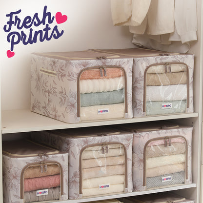 Foldable Cloth Storage Box Organizer for Wardrobe, Latte Floral