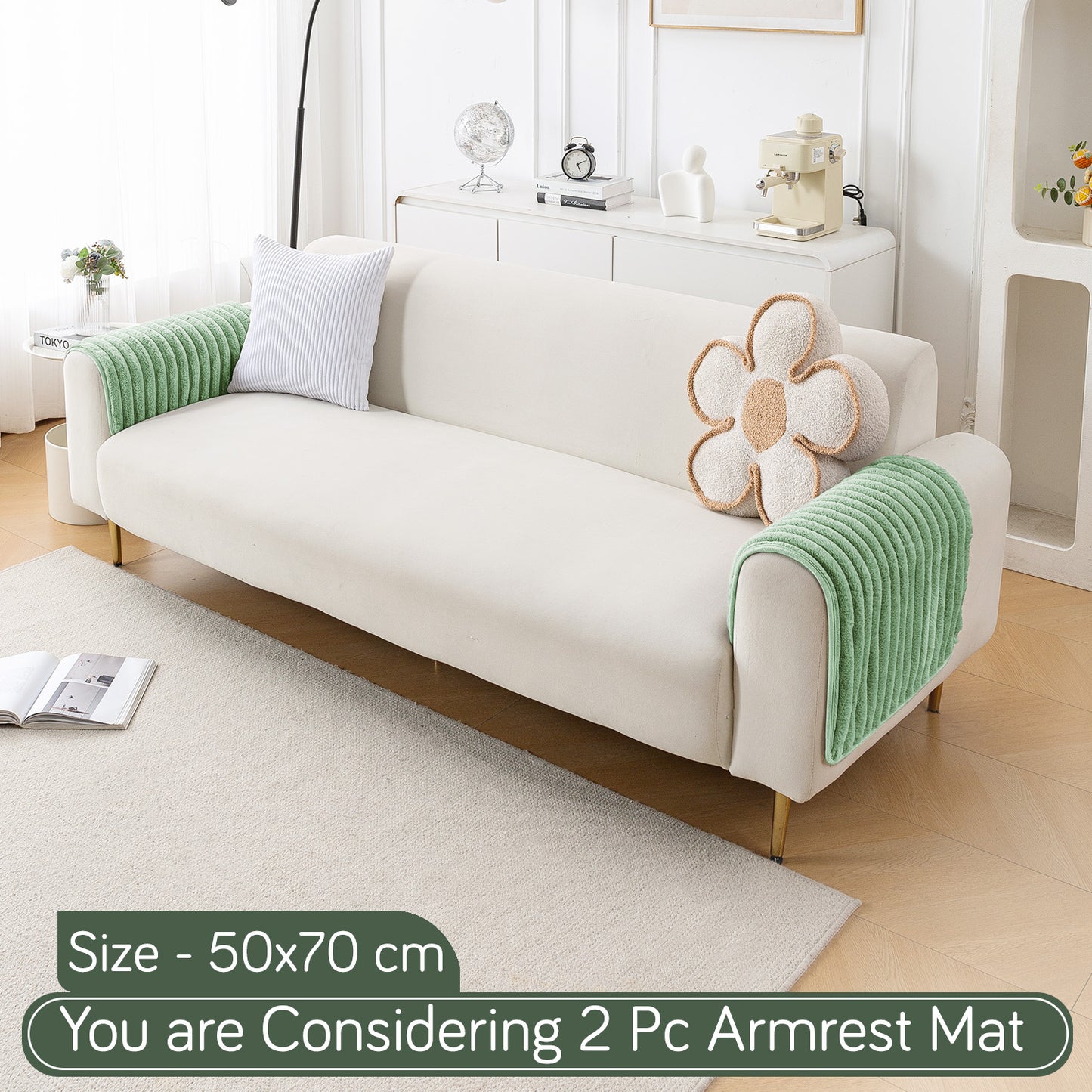 Faux Rabbit Fur Plush Anti-Slip Sofa Mat |Snuggle Fur Sage Green