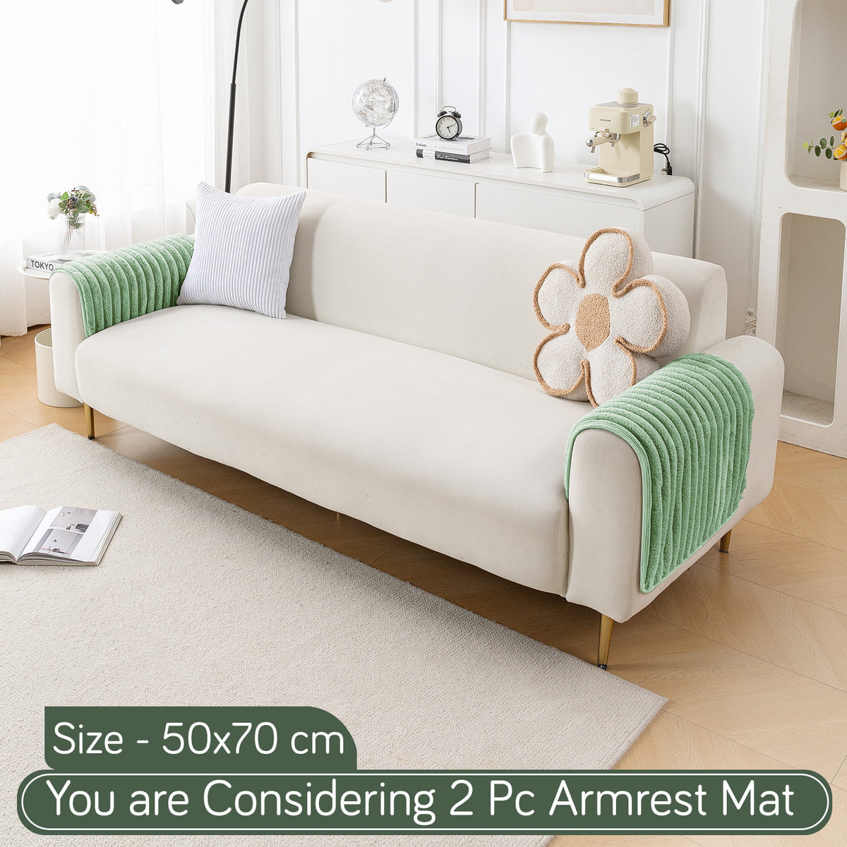 Faux Rabbit Fur Plush Anti-Slip Sofa Mat |Snuggle Fur Sage Green