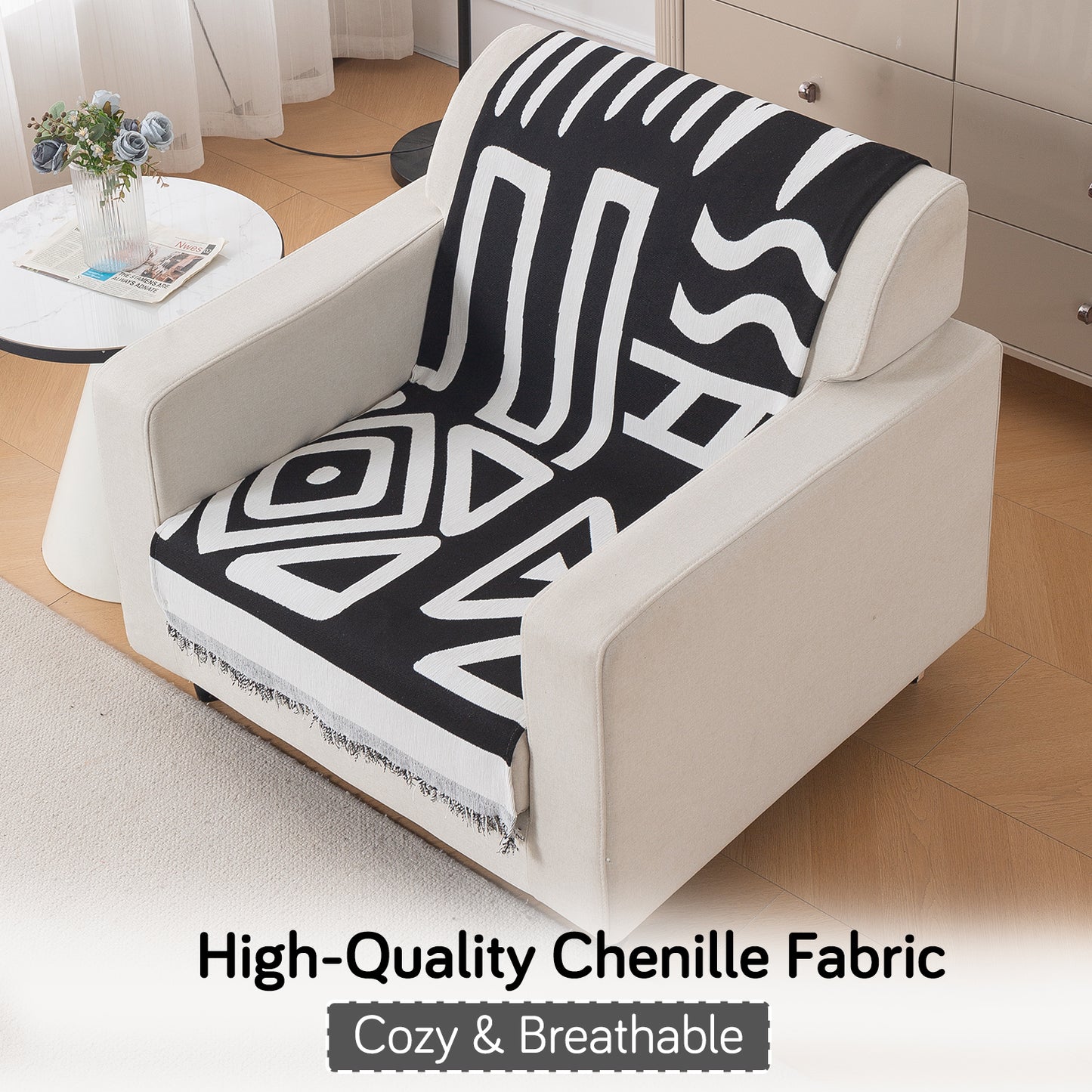 Urban Tribe Premium Chenille Fabric Sofa Cover, Black