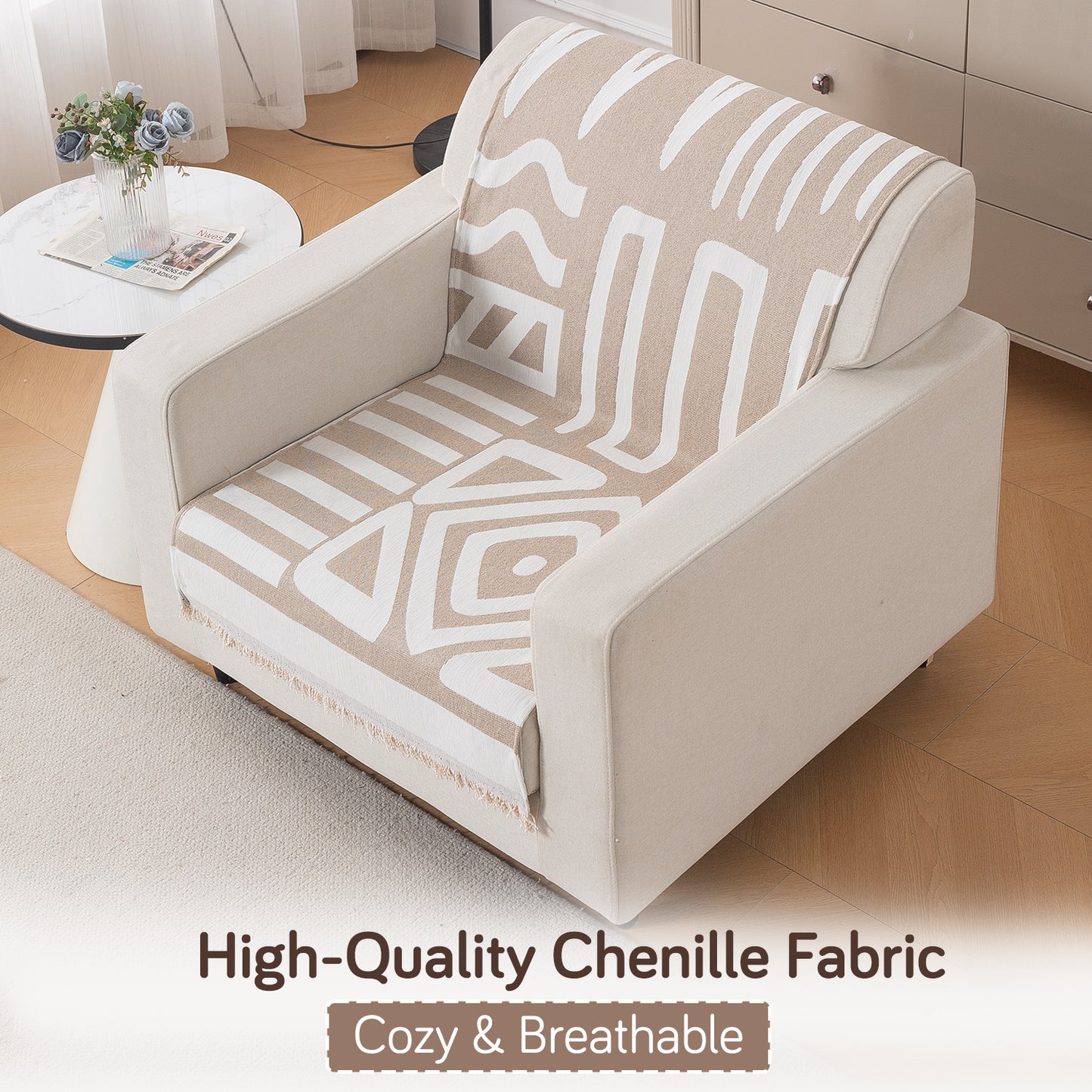Urban Tribe Premium Chenille Fabric Sofa Cover, Beige