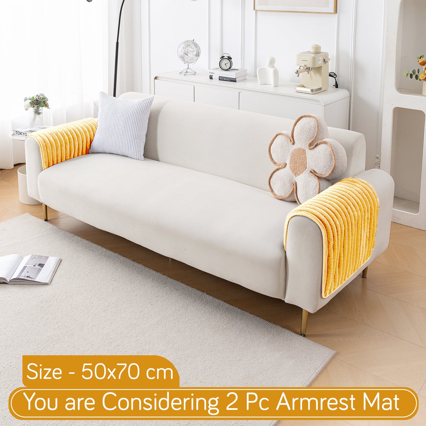Faux Rabbit Fur Plush Anti-Slip Sofa Mat |Snuggle Fur Mustard Yellow