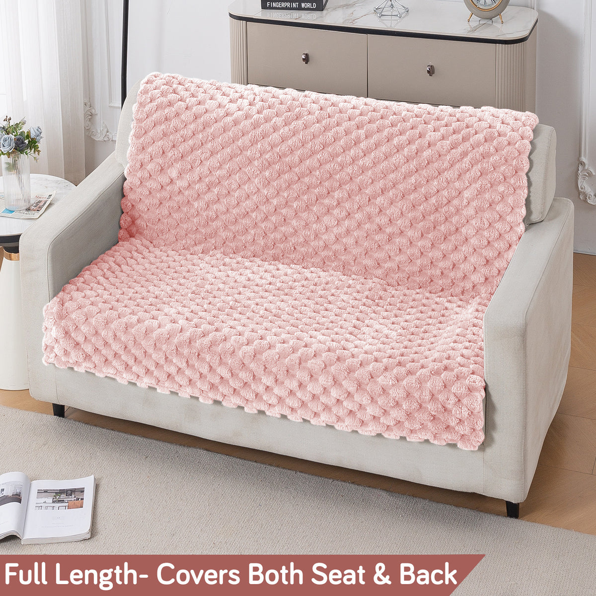 'BunnySoft Series' Plush Sofa Cover Throw for Sofa Seat & Back, Flamingo Pink