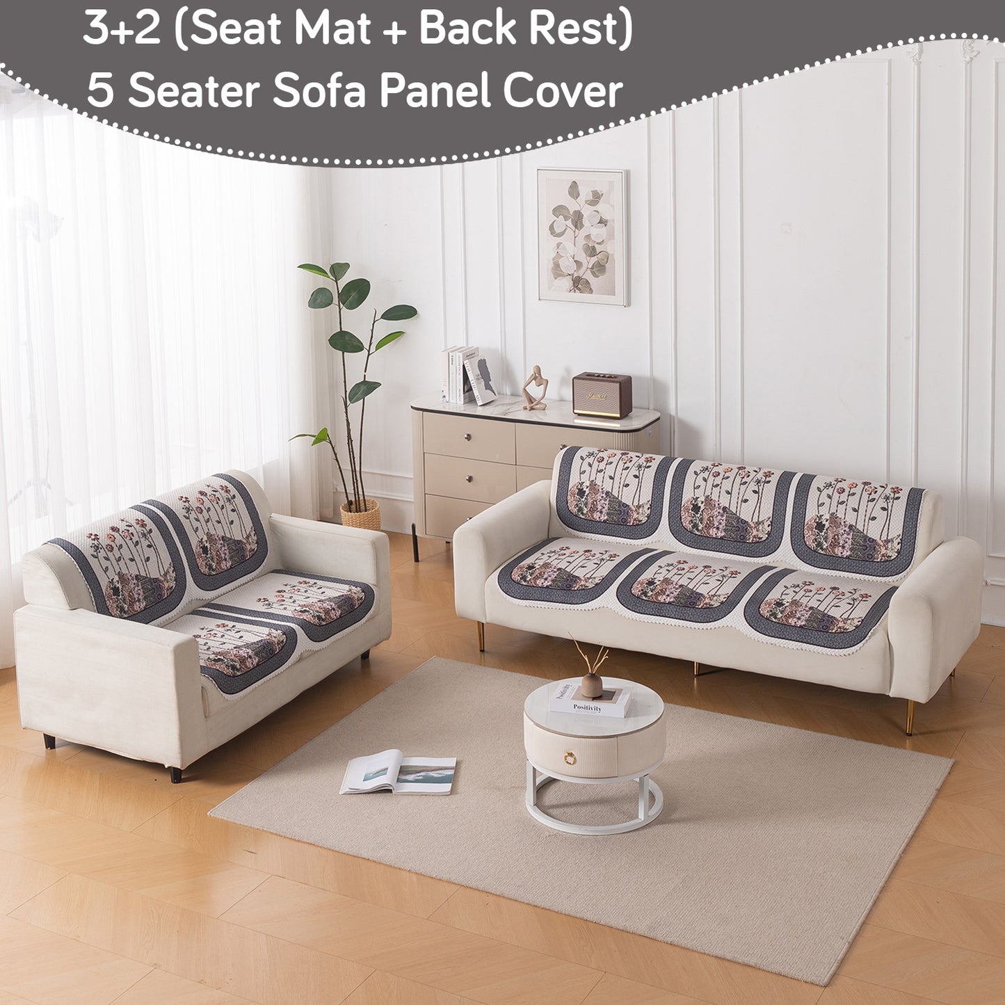 HeavenHue Fleece Soft Touch Quilted Sofa Cover Set Washable Sofa Panel for Seat & Back - Mystic Wings