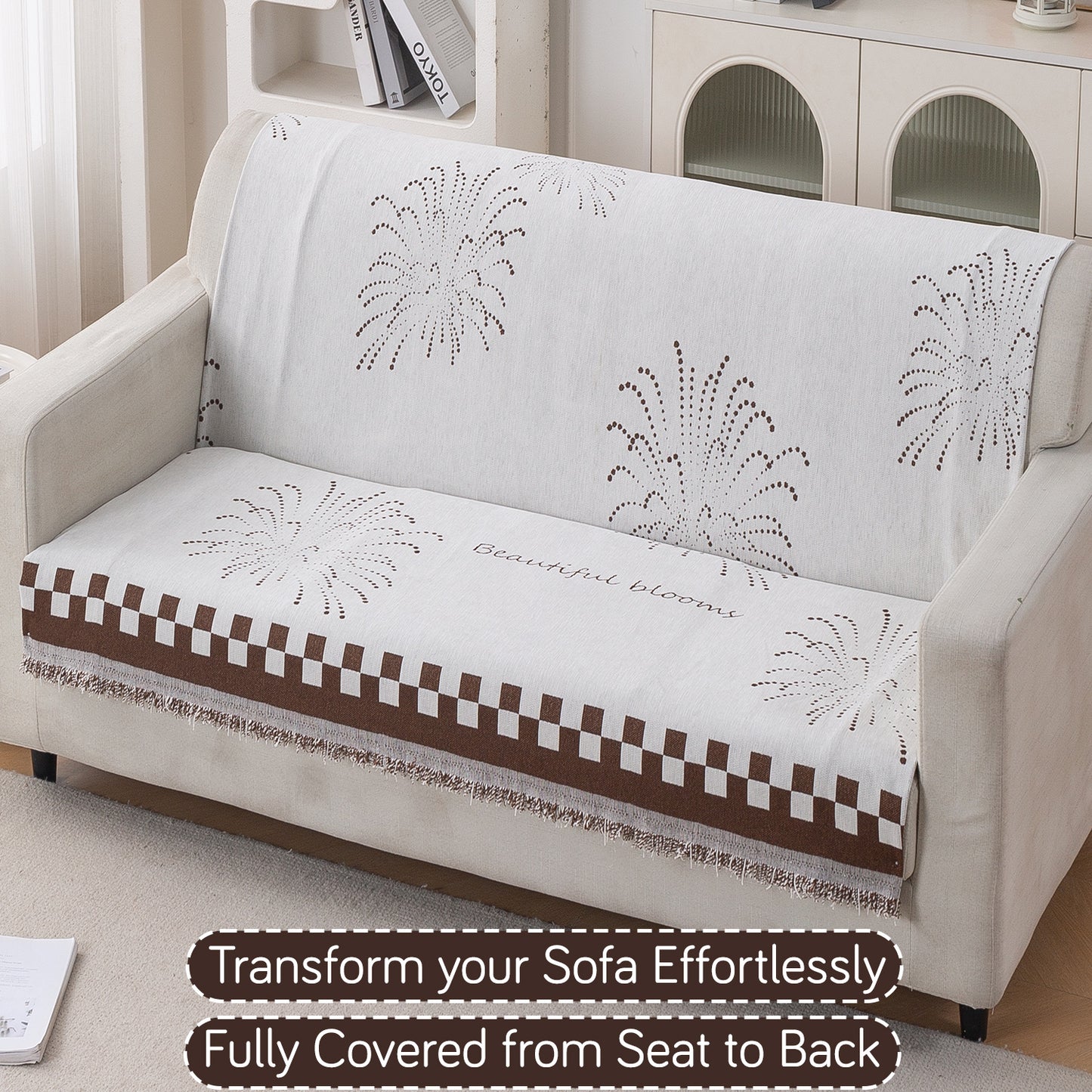 Premium 320 GSM Chenille Sofa Cover 'Serene Abode Series', Brown Dot Burst