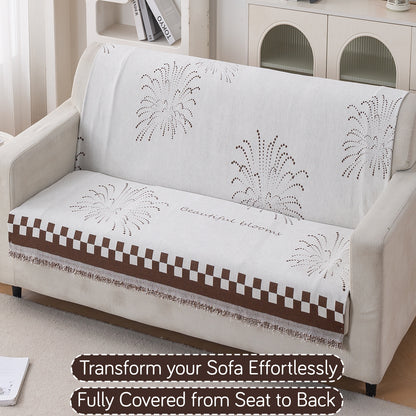 Premium 320 GSM Chenille Sofa Cover 'Serene Abode Series', Brown Dot Burst