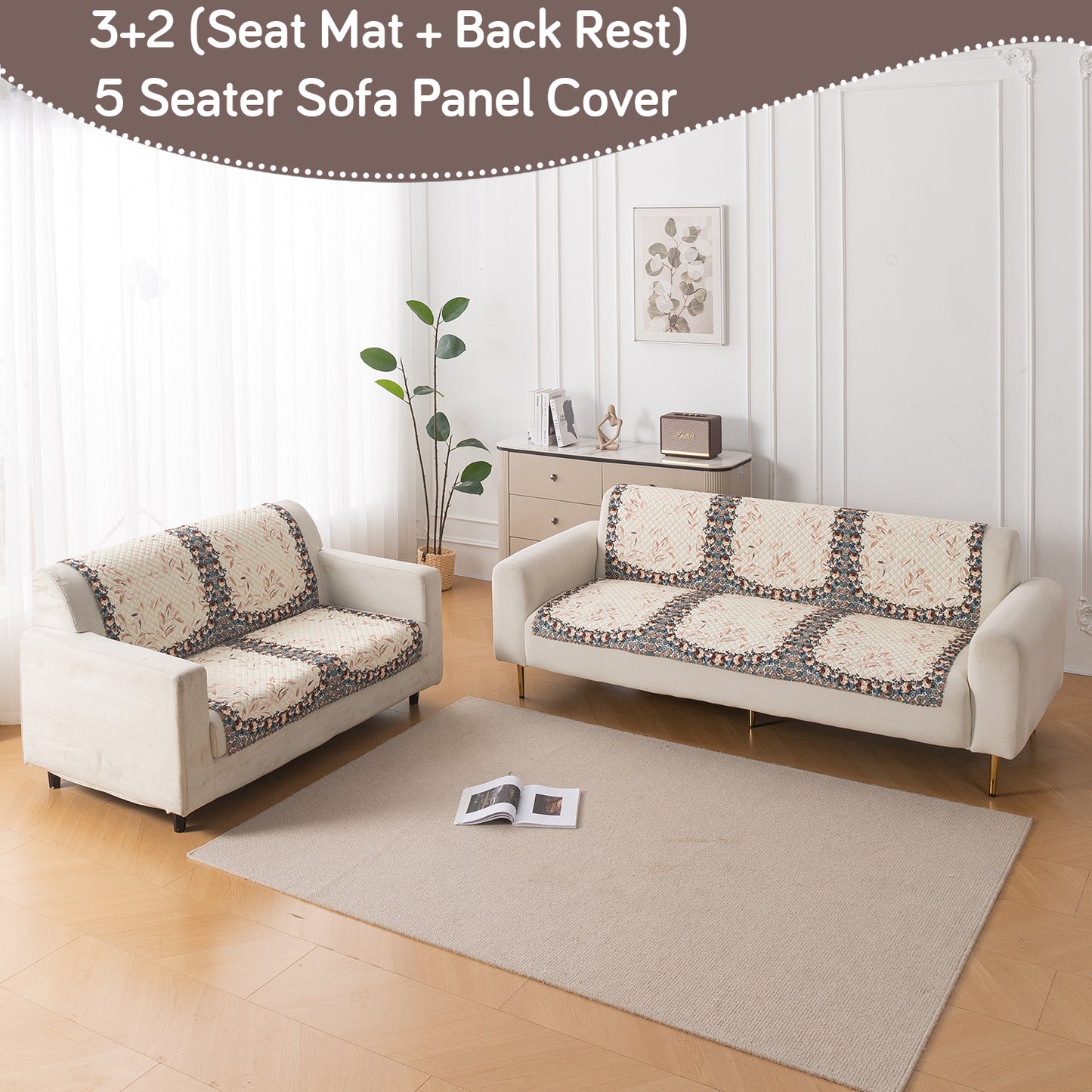LoomVerse Quilted Sofa Cover Set Washable Sofa Panel for Seat & Back - Petal Harmony