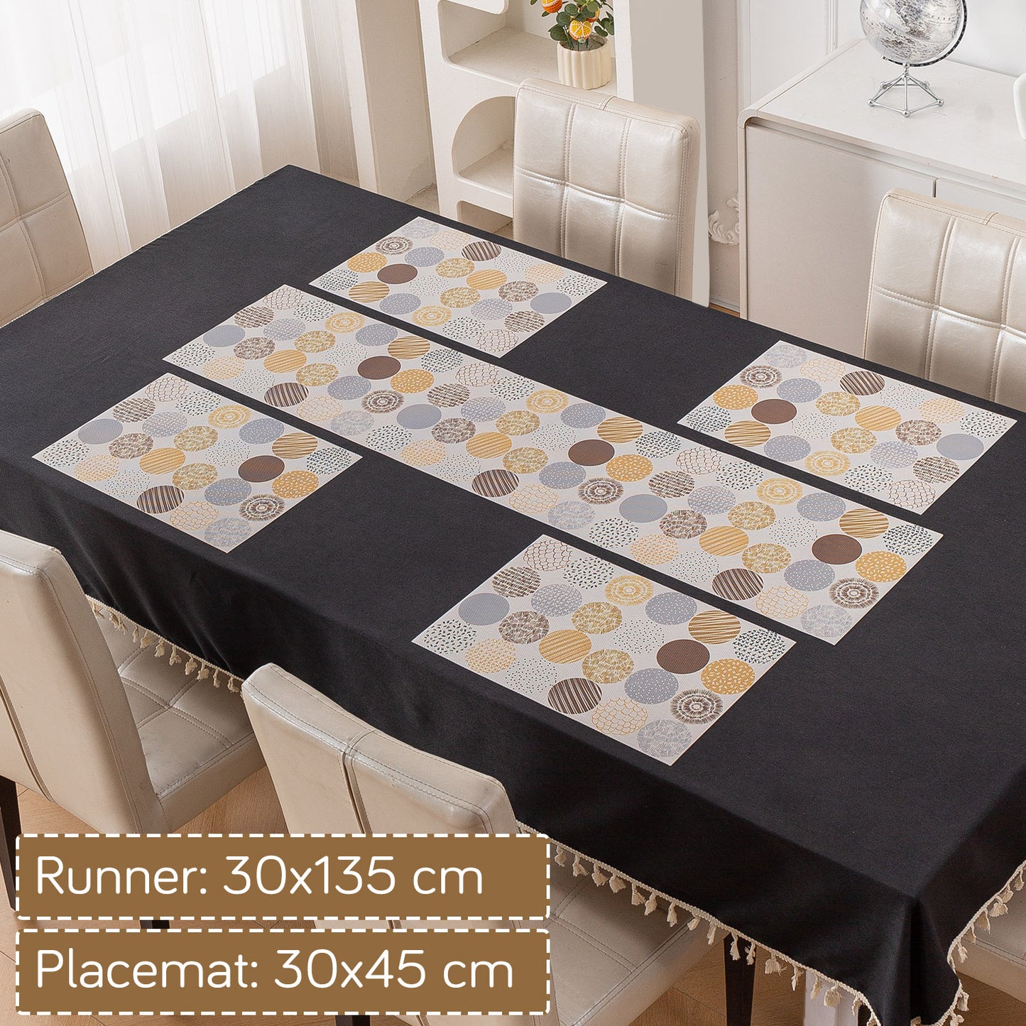 Color Splash PVC Mats for Dining Table, Abstract Circles - Olive Brown