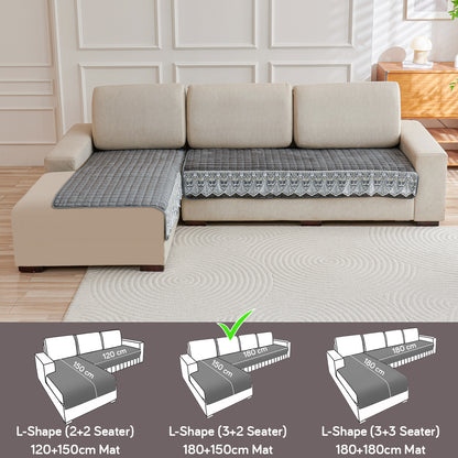 BelleLace Series Imperial Milk Velvet L Shape Sofa Cover Mat with Lace Design - Porpoise Grey