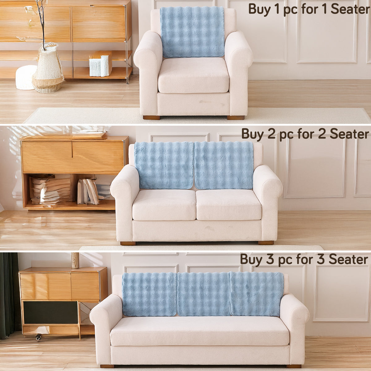 'FurHug' Premium Faux Rabbit Fur Sofa Seat Mats, Charm Blue