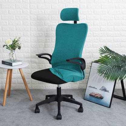 Water Repellent Office Chair Cover with Headrest (High-Back) – 210 GSM Stretch Jacquard – Washable, Anti-Slip Fit for Ergonomic Mesh Office Chairs, Teal
