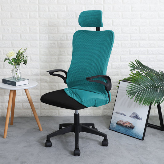 Water Repellent Office Chair Cover with Headrest (High-Back) – 210 GSM Stretch Jacquard – Washable, Anti-Slip Fit for Ergonomic Mesh Office Chairs, Teal
