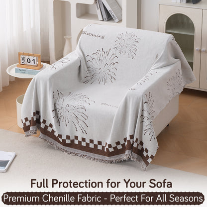 Premium 320 GSM Chenille Sofa Cover Throw All Season 'Serene Abode Series', Brown Dot Burst