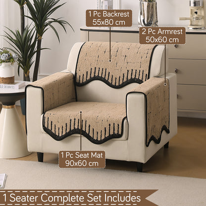 Premium Supple Soft Wavy with Curve Sofa Cover Mat, Brown