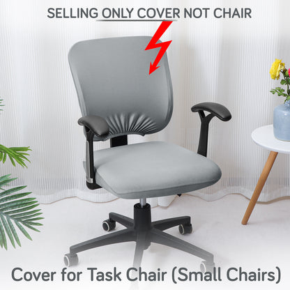 Office Chair Cover for Task Chair – 140 GSM Stretchable Fabric – Washable & Anti-Slip – Fits Small Office Chairs Without Headrest, Smoke Grey