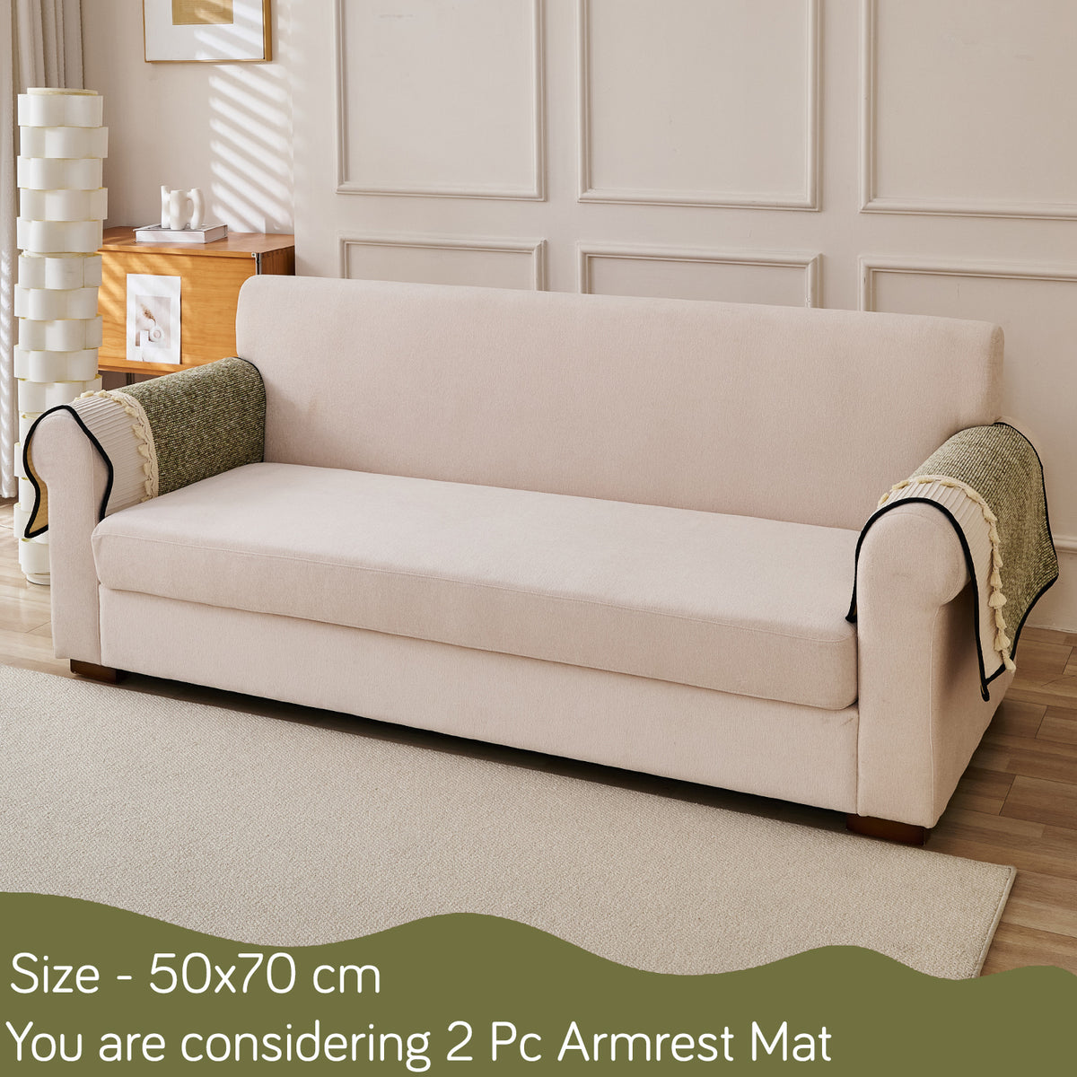 'Wavy Royale Series' Thick Woven Weave Chenille Sofa Cover with Tassel, Sage Green