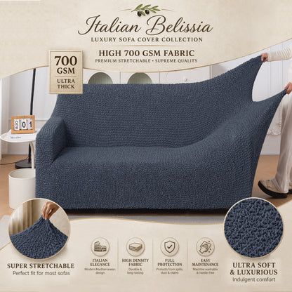 Italian Belissia Luxe Series' Super Stretchable Microfiber 1/2/3 Seater Sofa Cover, Navy Blue