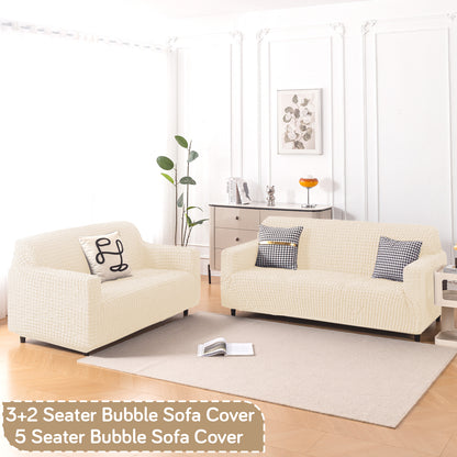 Aria Nova Elastic 280 GSM Stretchable Bubble Sofa Cover, Light Cream