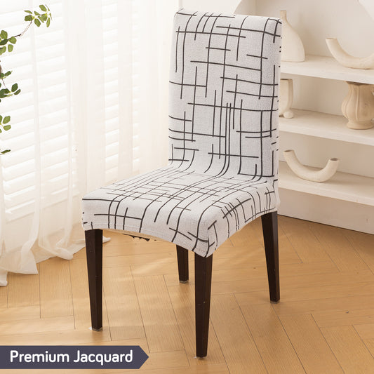 'Crossline Series' 180 GSM Jacquard Chair Cover Set 1/2/4/6, Dark Grey