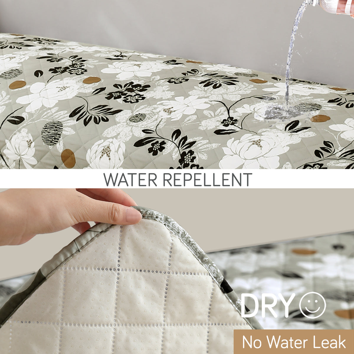Water Repellent + Waterproof Quilted Sofa Mats, Feather Brown Floral
