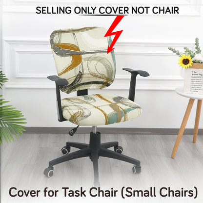 Printed Office Chair Cover for Task Chair – 140 GSM Stretchable Fabric – Washable & Anti-Slip – Fits Small Office Chairs Without Headrest, Parchement Beige Abstract Art