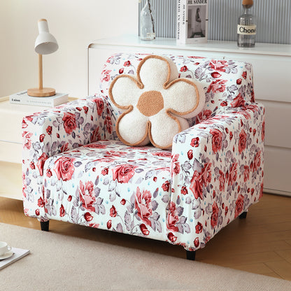 Premium Printed Velvet Sofa Cover 1/2/3 Seaters Fully Covered, Red Cottage Rose
