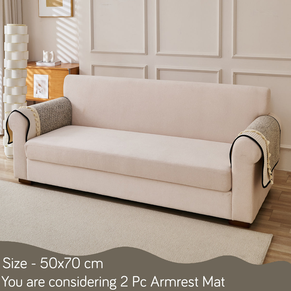 'Wavy Royale Series' Thick Woven Weave Chenille Sofa Cover with Tassel, Taupe Mist