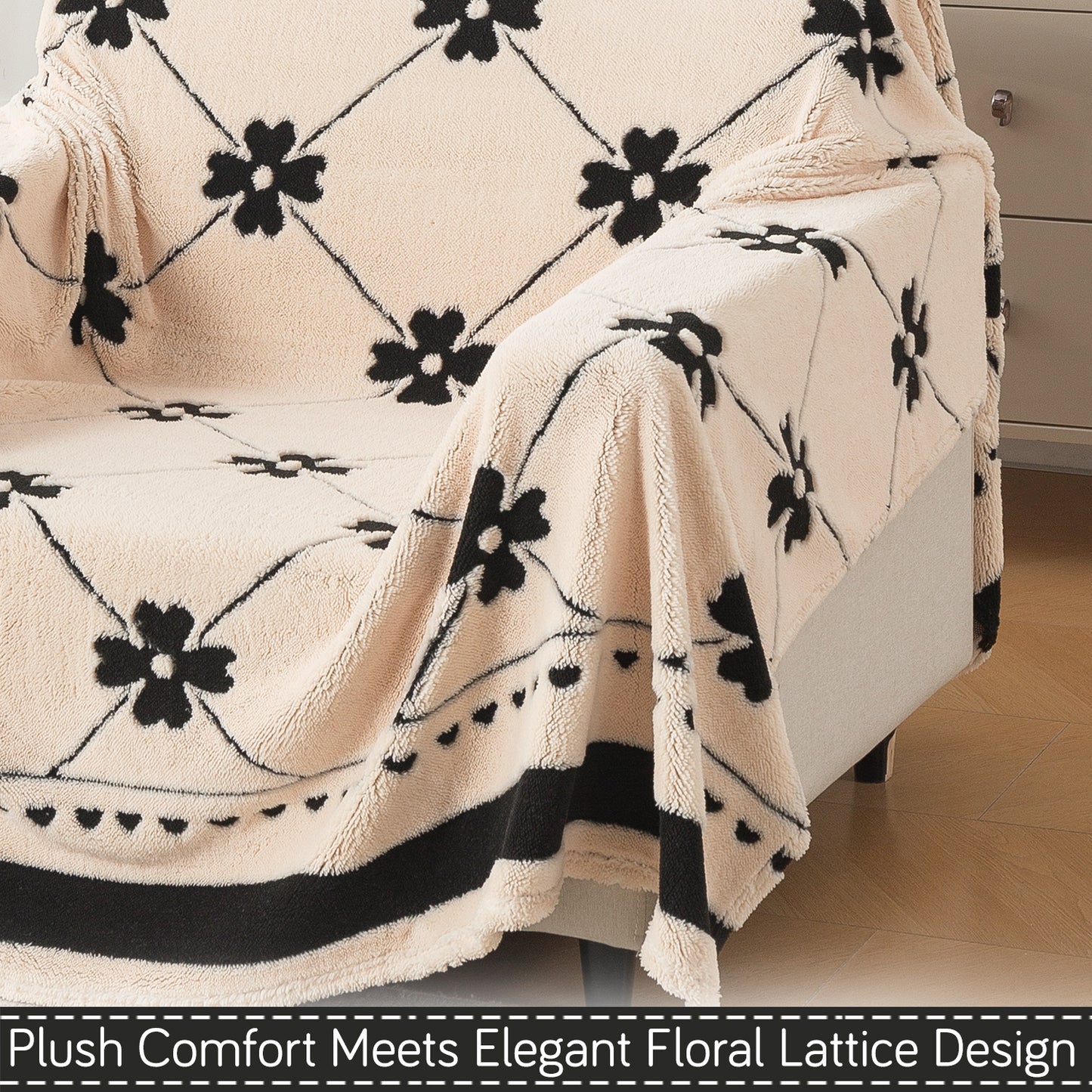 Buy Floral Lattice Design Noirea Series Luxury Plush Fabric Sofa Throw | HOKIPO