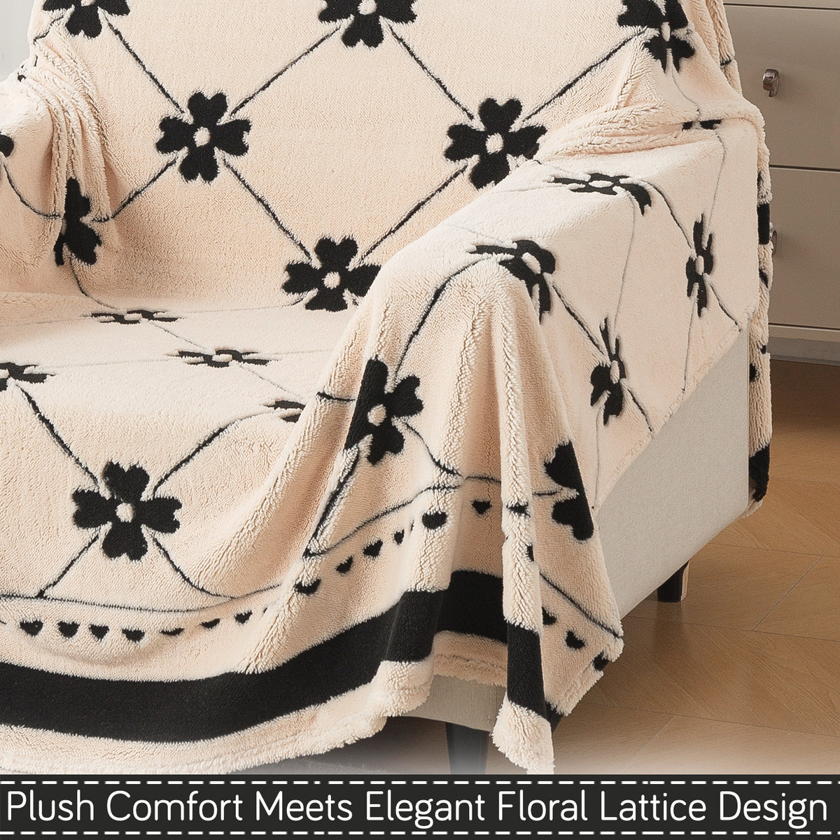 Buy Floral Lattice Design Noirea Series Luxury Plush Fabric Sofa Throw | HOKIPO