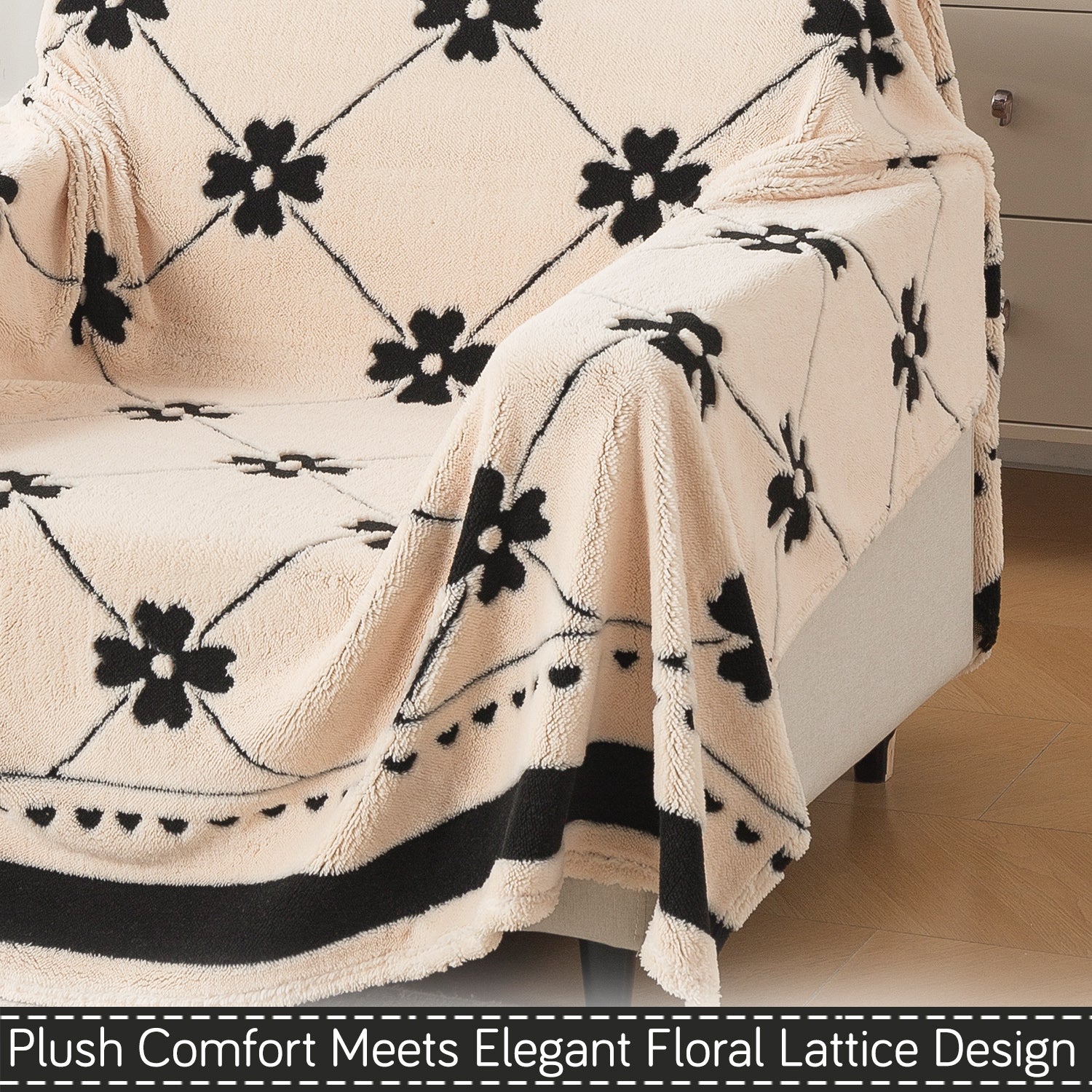 Buy Floral Lattice Design Noirea Series Luxury Plush Fabric Sofa Throw | HOKIPO