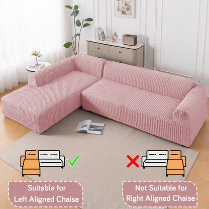 Aria Nova Bubble 2-Piece Stretchable L Shape Sofa Cover with Left Chaise, Tea Rose Pink