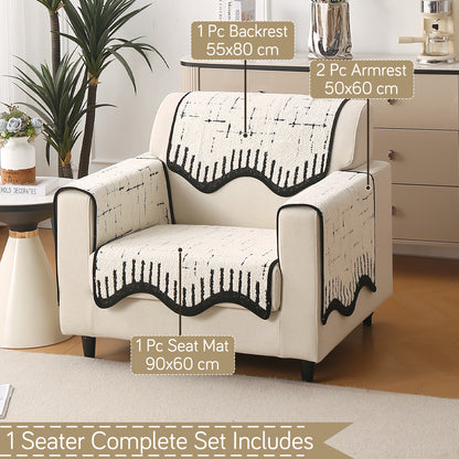 Premium Supple Soft Wavy with Curve Sofa Cover Mat, Off-White