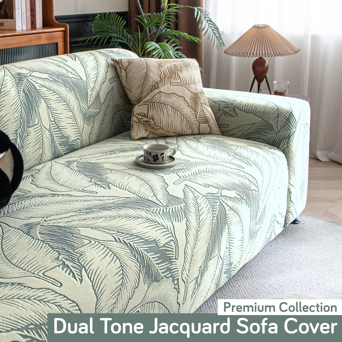 Buy premium creamish pale green colour dual tone series knitting jacquard sofa cover