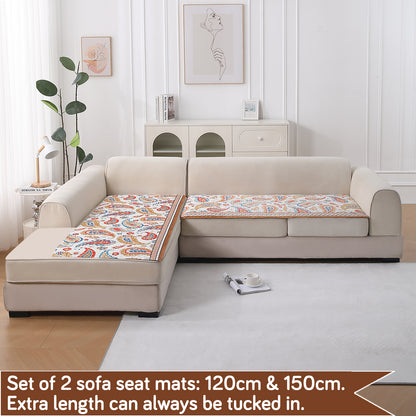 LiefNest Printed Holland Velvet L Shape Sofa Seat Mat with Foam Filling - Paisley Multicolor