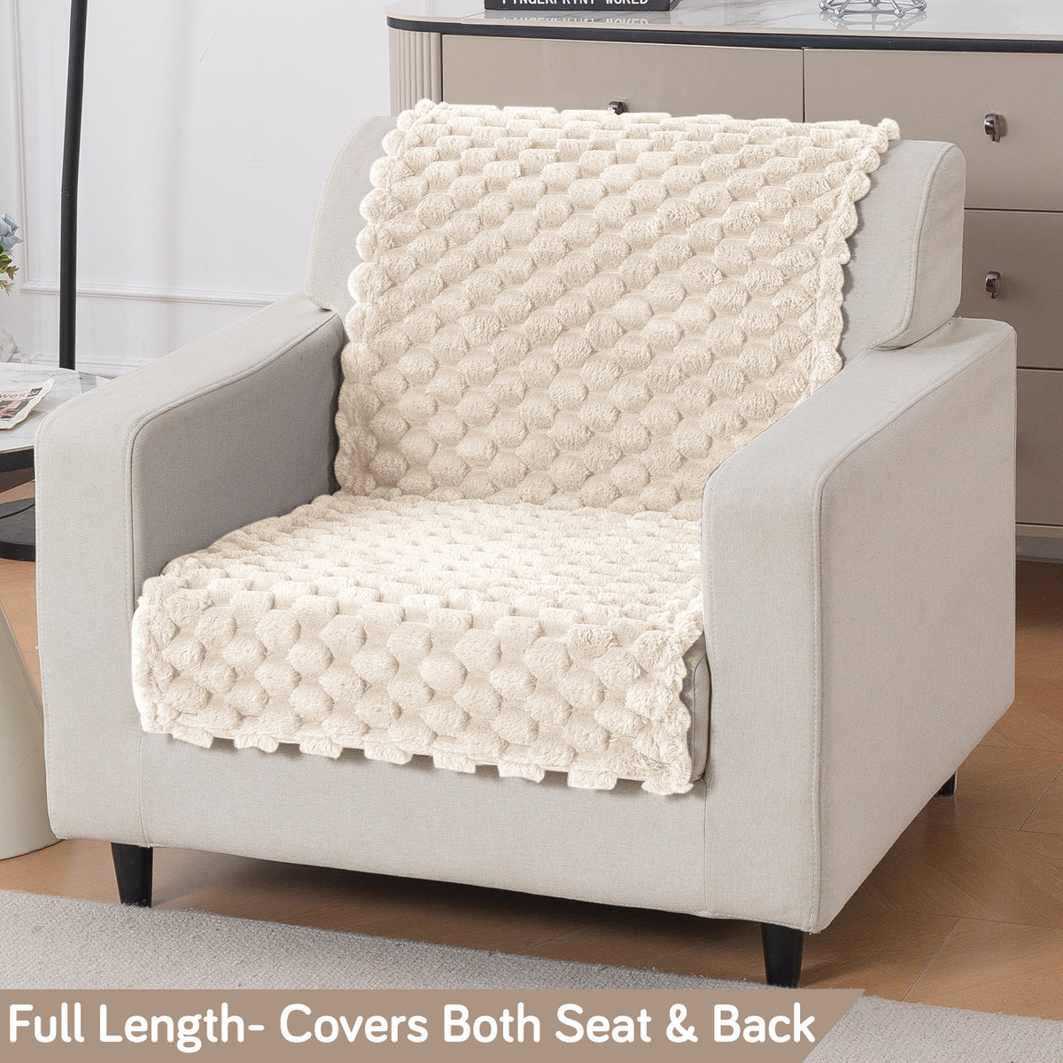 'BunnySoft Series' Plush Sofa Cover Throw for Sofa Seat & Back, Cream
