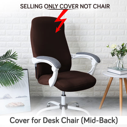 Office Chair Cover for Desk Chair (Mid-Back) – 140 GSM Stretch Fabric – Washable, Durable & Anti-Slip – Fits Mid-Back Office Chairs, Brown