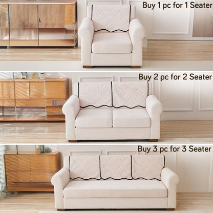 Embossed Floral Jacquard Anti-Slip Sofa Cover Mat, 'Wavy Petal Crest Series' Light Cream