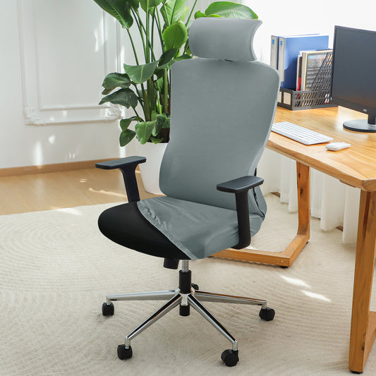 Office Chair Cover with Headrest (High-Back) – 140 GSM Stretch Fabric – Washable, Anti-Slip Fit for Ergonomic Mesh Office Chairs, Smokey Grey