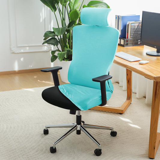 Office Chair Cover with Headrest (High-Back) – 140 GSM Stretch Fabric – Washable, Anti-Slip Fit for Ergonomic Mesh Office Chairs, Sky Blue