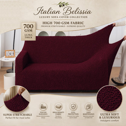 Italian Belissia Luxe Series' Super Stretchable Microfiber 1/2/3 Seater Sofa Cover, Merlot Wine