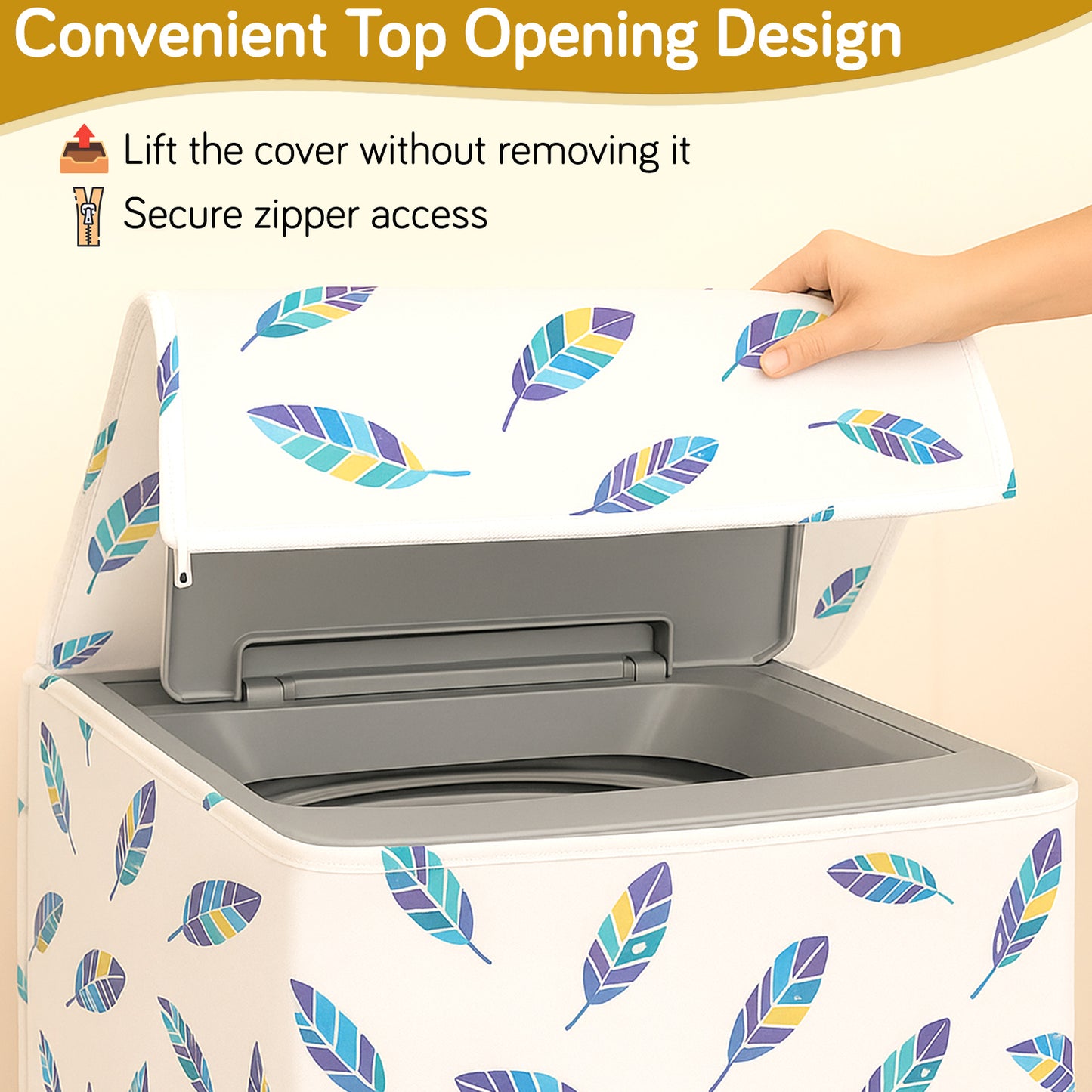 Waterproof Front Load / Top Load Washing Machine Cover | PEVA Dustproof Protective Cover for 6kg, 6.5kg, 7kg & 7.5kg Fully Automatic Machines, Boho Feathers