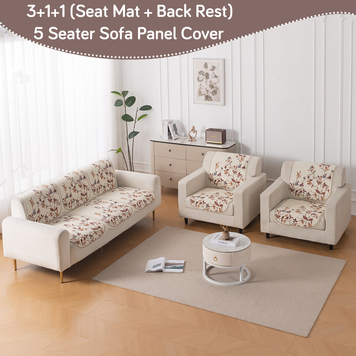Buy Autumn Whisper HeavenHue quilted wooden sofa cover set for 3+1+1 seater, soft washable | Hokipo